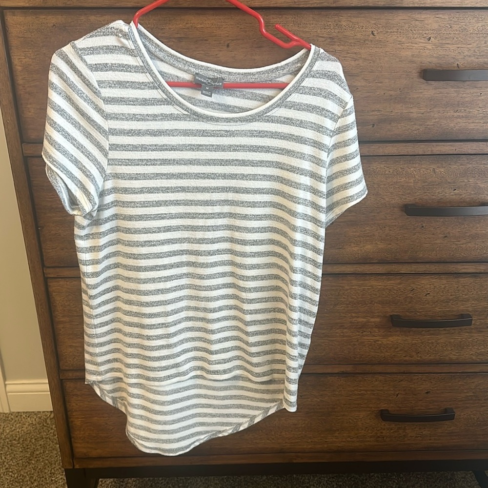 Grey and white striped shirt